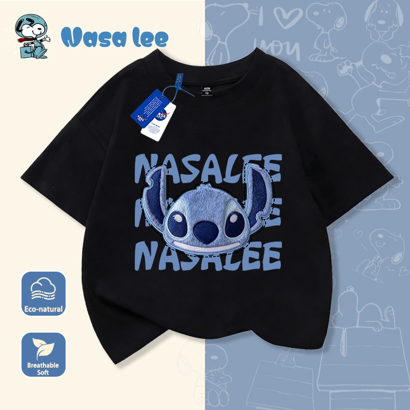 Áo thun tay ngắm màu xanh dương kiểu mới 2026 in hình Stitch dễ thương   Chất liệu cotton cao cấp, thiết kế độc đáo, phong cách nhỏ, áo trẻ em
