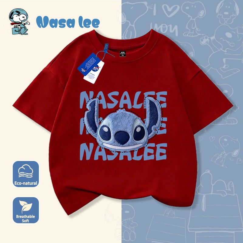 Áo thun tay ngắm màu xanh dương kiểu mới 2026 in hình Stitch dễ thương   Chất liệu cotton cao cấp, thiết kế độc đáo, phong cách nhỏ, áo trẻ em