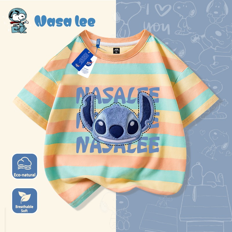 Áo thun tay ngắm màu xanh dương kiểu mới 2026 in hình Stitch dễ thương   Chất liệu cotton cao cấp, thiết kế độc đáo, phong cách nhỏ, áo trẻ em