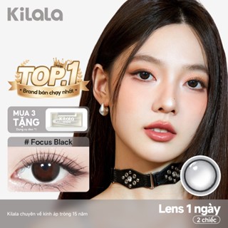 Kính áp tròng Kilala màu đen Focus Black DIA 14.0mm lens cận 1 ngày có độ (0-8) 2 chiếc