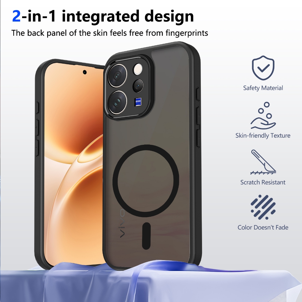 Ốp lưng Vivo V70 5G Vỏ thu hút từ tính màu đen mờ cho ốp điện thoại Vivo V70 5G