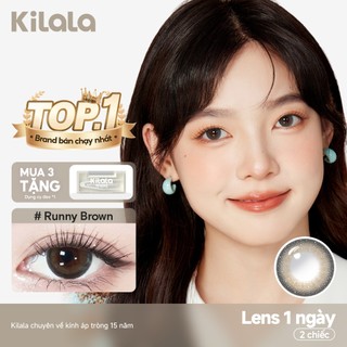 Kính áp tròng Kilala màu nâu Runny Heart Brown lens cận 1 ngày DIA 14.5mm có độ (0-8) 2 chiếc