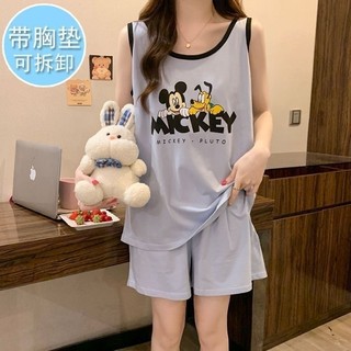 In hình hoạt hình có đệm ngực, bộ đồ ngủ nữ dáng rộng hai mảnh
