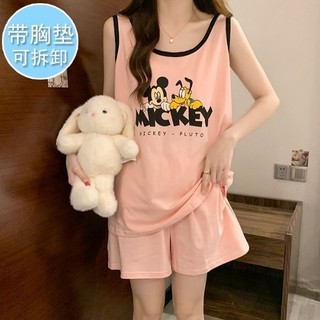 In hình hoạt hình có đệm ngực, bộ đồ ngủ nữ dáng rộng hai mảnh