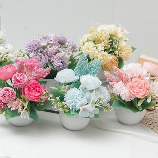 Nhân Tạo Lụa Hoa Mẫu Đơn Chậu Cây Cảnh Nhỏ Giả Bình Trắng Bó Hoa Mini Trang Trí Máy Tính Để Bàn Tại Nhà Văn Phòng Làm Việc Trang Trí Thẩm Mỹ Trung Tâm Đám Cưới