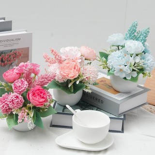 Nhân Tạo Lụa Hoa Mẫu Đơn Chậu Cây Cảnh Nhỏ Giả Bình Trắng Bó Hoa Mini Trang Trí Máy Tính Để Bàn Tại Nhà Văn Phòng Làm Việc Trang Trí Thẩm Mỹ Trung Tâm Đám Cưới