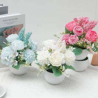 Nhân Tạo Lụa Hoa Mẫu Đơn Chậu Cây Cảnh Nhỏ Giả Bình Trắng Bó Hoa Mini Trang Trí Máy Tính Để Bàn Tại Nhà Văn Phòng Làm Việc Trang Trí Thẩm Mỹ Trung Tâm Đám Cưới