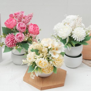 Nhân Tạo Lụa Hoa Mẫu Đơn Chậu Cây Cảnh Nhỏ Giả Bình Trắng Bó Hoa Mini Trang Trí Máy Tính Để Bàn Tại Nhà Văn Phòng Làm Việc Trang Trí Thẩm Mỹ Trung Tâm Đám Cưới