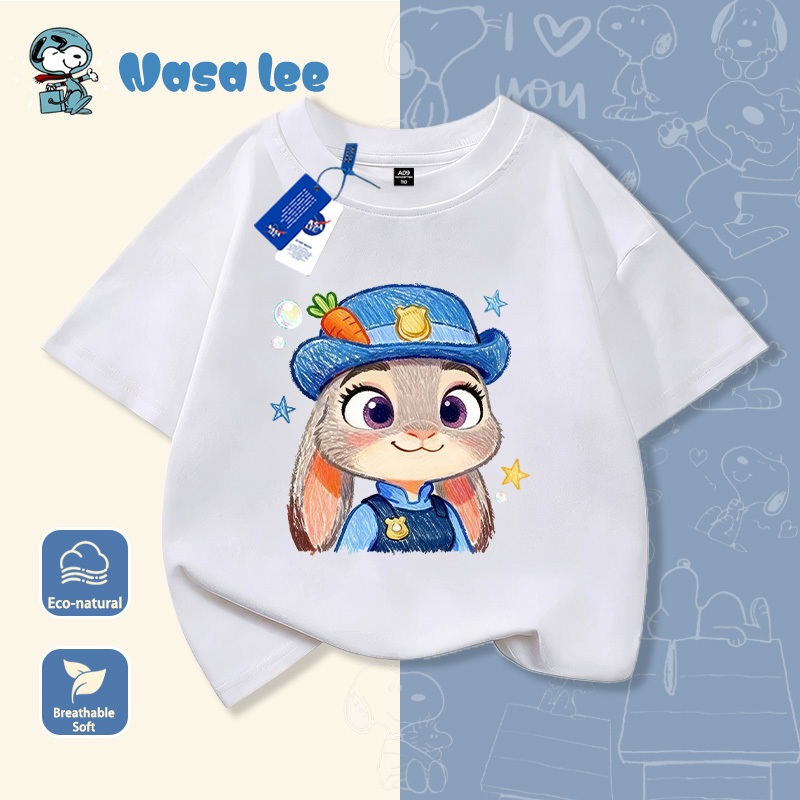 Dịch tiếng Việt: "Bộ áo thun ngắn tay trẻ em NASA Zootopia Cảnh sát Judy Hoppa - Đồ thể thao cotton mùa hè cho bé trai bé gái"