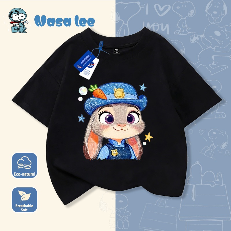 Dịch tiếng Việt: "Bộ áo thun ngắn tay trẻ em NASA Zootopia Cảnh sát Judy Hoppa - Đồ thể thao cotton mùa hè cho bé trai bé gái"