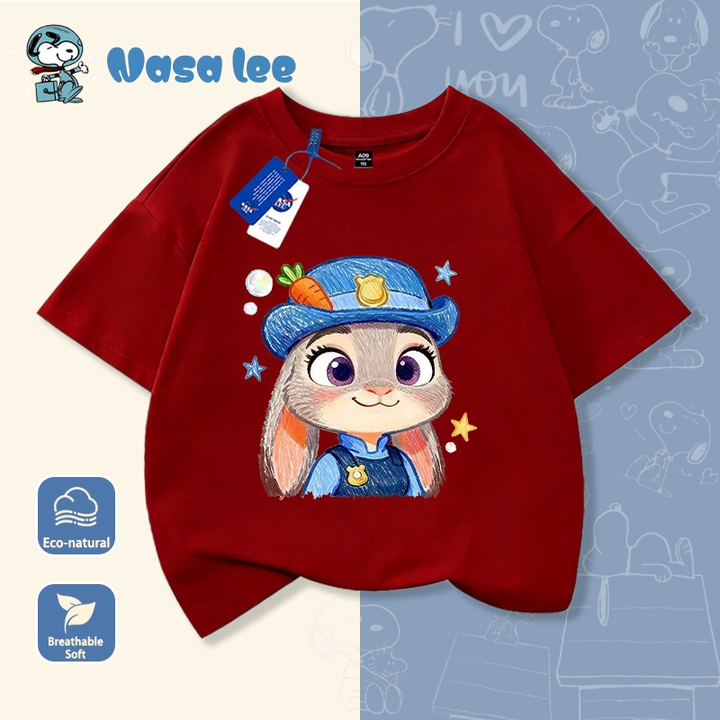 Dịch tiếng Việt: "Bộ áo thun ngắn tay trẻ em NASA Zootopia Cảnh sát Judy Hoppa - Đồ thể thao cotton mùa hè cho bé trai bé gái"