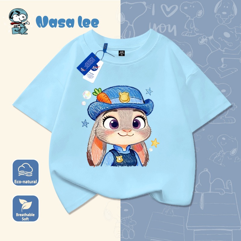 Dịch tiếng Việt: "Bộ áo thun ngắn tay trẻ em NASA Zootopia Cảnh sát Judy Hoppa - Đồ thể thao cotton mùa hè cho bé trai bé gái"