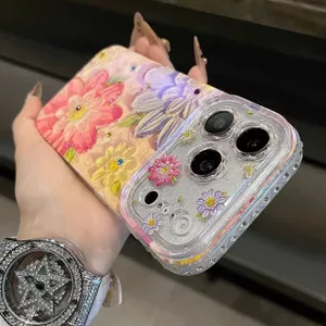 Ốp lưng cứng hình hoa phong cách sơn dầu tương thích với iPhone 13 14 pro max 15 pro max 16 pro max 17pro max