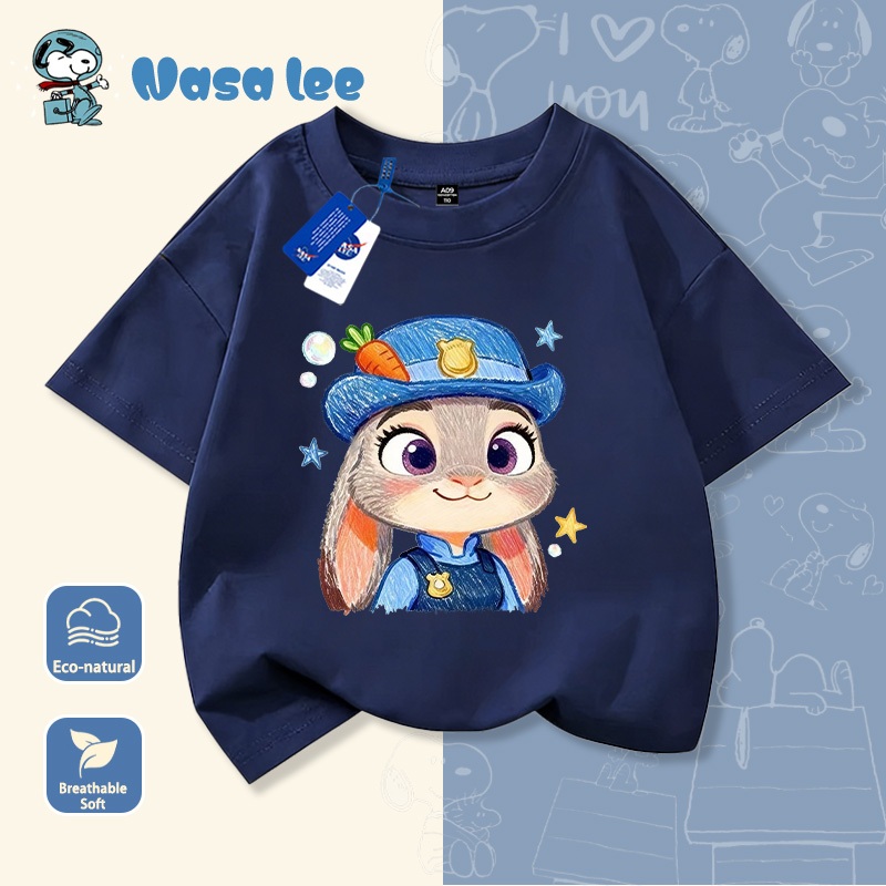 Dịch tiếng Việt: "Bộ áo thun ngắn tay trẻ em NASA Zootopia Cảnh sát Judy Hoppa - Đồ thể thao cotton mùa hè cho bé trai bé gái"