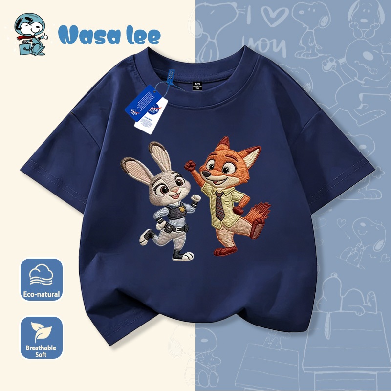 Bộ đồ mùa hè Zootopia cho bé trai 2026   (Áo thun thể thao tay ngắn kiểu mới cho bé trai và bé gái, trang phục mùa hè trẻ em)
