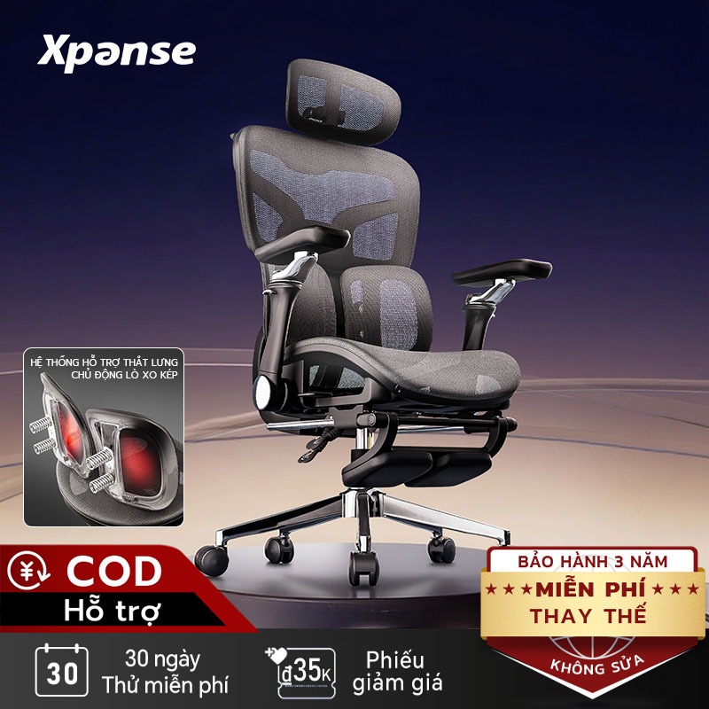 Ghế công thái học Xpanse T9 Lò xo độc lập hỗ trợ, đôi cánh nâng đỡ thắt lưng tự thích nghi | ghế game gaming | ghế văn phòng