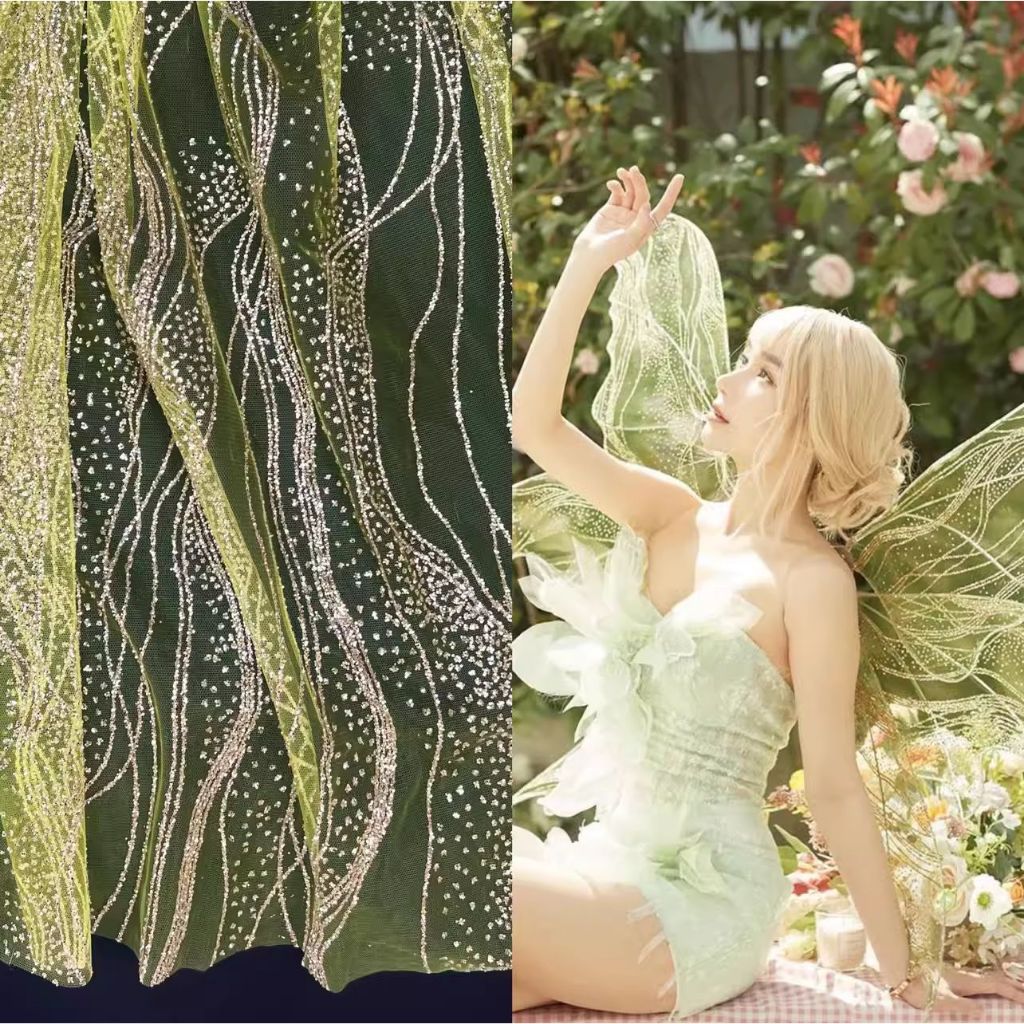 Nóng Dập Sợi Vải gợn Nước Cưới Nền Trang Trí Kim Sa Lấp Lánh Lưới Vải 0.5 Mét TJ22846