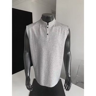 Màu Xám Henry Cổ Áo polo Không Tay Nam Phong Cách Mỹ Phong Cách Mỹ Giải Cấu Trúc Khâu Mặt Trước Vai Áo Thun boxy Phiên Bản Bên Trong Áo