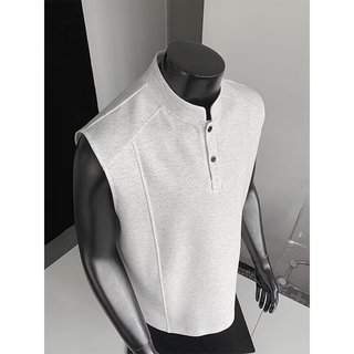 Màu Xám Henry Cổ Áo polo Không Tay Nam Phong Cách Mỹ Phong Cách Mỹ Giải Cấu Trúc Khâu Mặt Trước Vai Áo Thun boxy Phiên Bản Bên Trong Áo