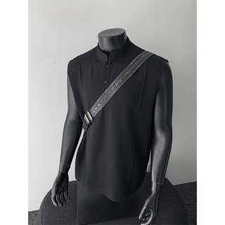 Màu Xám Henry Cổ Áo polo Không Tay Nam Phong Cách Mỹ Phong Cách Mỹ Giải Cấu Trúc Khâu Mặt Trước Vai Áo Thun boxy Phiên Bản Bên Trong Áo