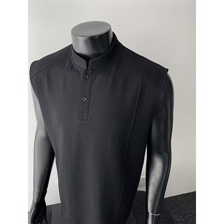 Màu Xám Henry Cổ Áo polo Không Tay Nam Phong Cách Mỹ Phong Cách Mỹ Giải Cấu Trúc Khâu Mặt Trước Vai Áo Thun boxy Phiên Bản Bên Trong Áo