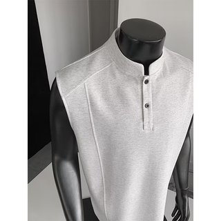 Màu Xám Henry Cổ Áo polo Không Tay Nam Phong Cách Mỹ Phong Cách Mỹ Giải Cấu Trúc Khâu Mặt Trước Vai Áo Thun boxy Phiên Bản Bên Trong Áo