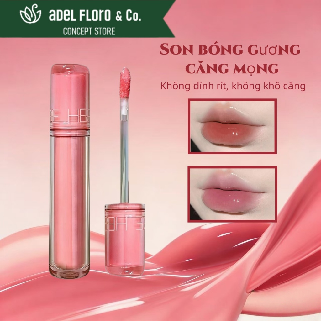 【Adel Floro &Co.】Son Bóng Gương| Hiệu ứng bóng mọng,Căng bóng trong suốt, Che rãnh môi,Môi căng mọng