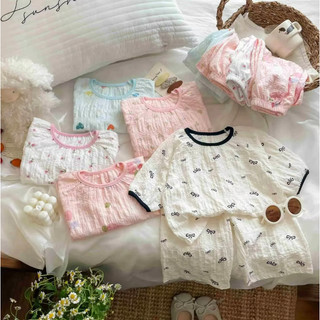 Trẻ Em Tay Ngắn Phù Hợp Với Mỏng Phong Cách Mới Bé Gái Bộ Đồ Ngủ Mùa Hè Quần Áo Nhà Bảy Điểm Điều Hòa Không Khí Bộ Đồ Hai Mảnh