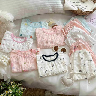 Trẻ Em Tay Ngắn Phù Hợp Với Mỏng Phong Cách Mới Bé Gái Bộ Đồ Ngủ Mùa Hè Quần Áo Nhà Bảy Điểm Điều Hòa Không Khí Bộ Đồ Hai Mảnh