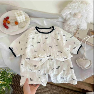 Trẻ Em Tay Ngắn Phù Hợp Với Mỏng Phong Cách Mới Bé Gái Bộ Đồ Ngủ Mùa Hè Quần Áo Nhà Bảy Điểm Điều Hòa Không Khí Bộ Đồ Hai Mảnh