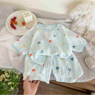 Trẻ Em Tay Ngắn Phù Hợp Với Mỏng Phong Cách Mới Bé Gái Bộ Đồ Ngủ Mùa Hè Quần Áo Nhà Bảy Điểm Điều Hòa Không Khí Bộ Đồ Hai Mảnh