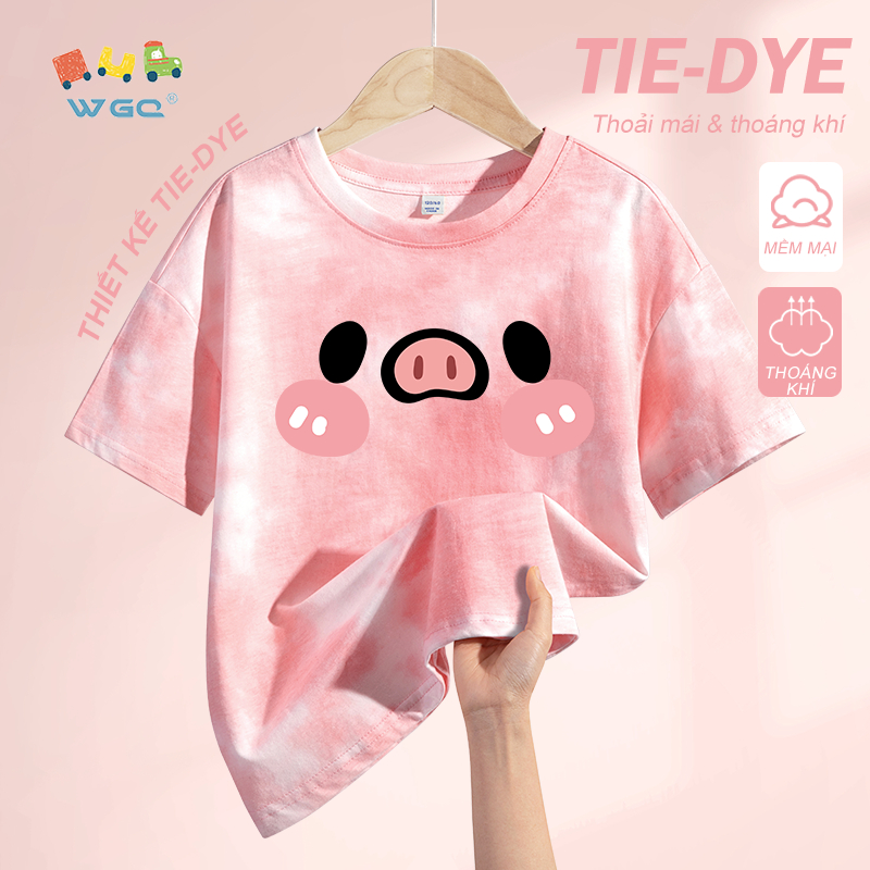 W.G.Q Áo thun bé gái，thiết kế nhuộm tie-dye，vải Cotton nguyên chất mềm mại thoải mái，thấm mồ hôi thoáng khí dễ thương