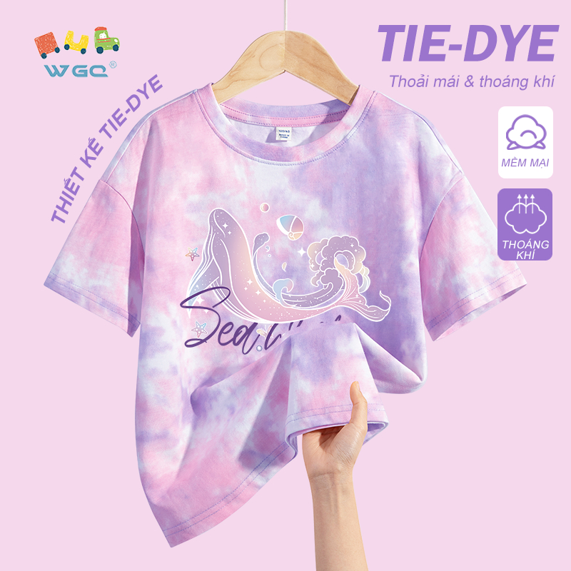 W.G.Q Áo thun bé gái，thiết kế nhuộm tie-dye，vải Cotton nguyên chất mềm mại thoải mái，giảm mồ hôi thoáng khí
