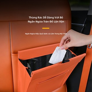 SEAMETAL Leather Car Thùng rác có thể từ tính Ghế treo lại Túi lưu trữ ẩn Sáng tạo Xe tổ chức nội thất