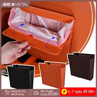 SEAMETAL Leather Car Thùng rác có thể từ tính Ghế treo lại Túi lưu trữ ẩn Sáng tạo Xe tổ chức nội thất