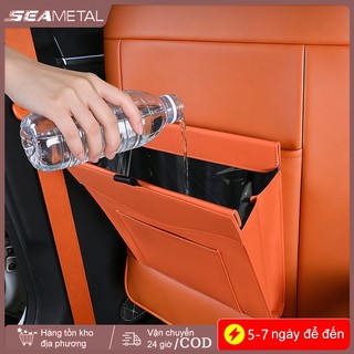 SEAMETAL Leather Car Thùng rác có thể từ tính Ghế treo lại Túi lưu trữ ẩn Sáng tạo Xe tổ chức nội thất
