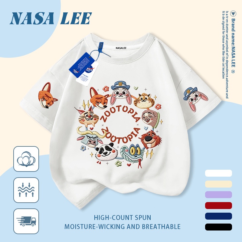 [Giao hàng trong ngày] Áo thun Cotton nguyên chất màu trắng cho trẻ em NASA In hình thành phố động vật 3-16 tuổi Bé trai bé gái tay ngắn thông thường 1