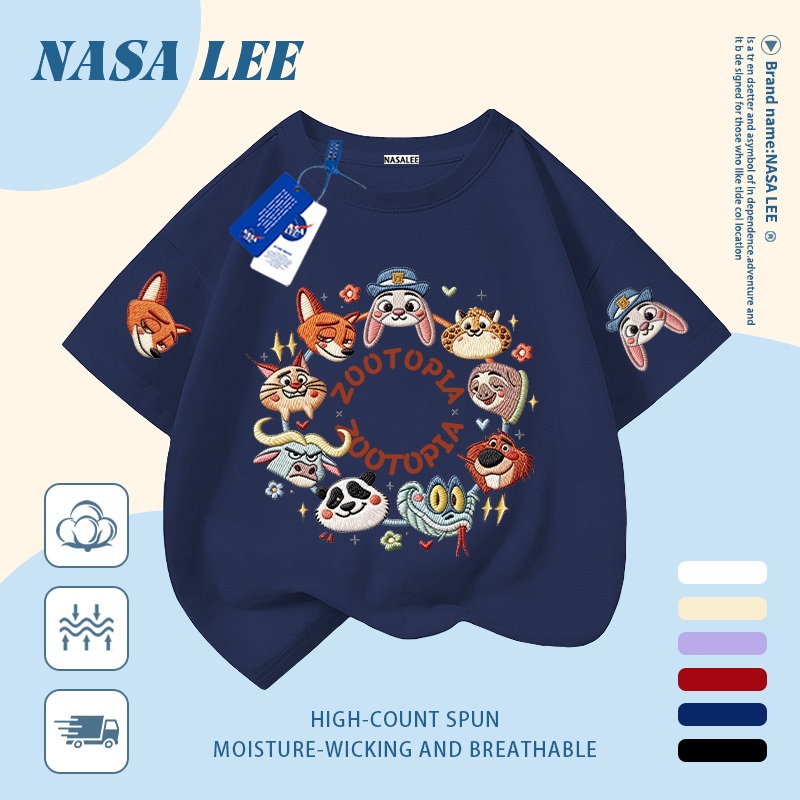 [Giao hàng trong ngày] Áo thun Cotton nguyên chất màu trắng cho trẻ em NASA In hình thành phố động vật 3-16 tuổi Bé trai bé gái tay ngắn thông thường 1