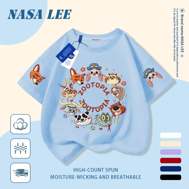[Giao hàng trong ngày] Áo thun Cotton nguyên chất màu trắng cho trẻ em NASA In hình thành phố động vật 3-16 tuổi Bé trai bé gái tay ngắn thông thường 1