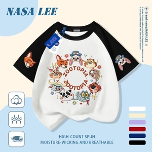 Áo thun Cotton nguyên chất màu trắng cho trẻ em NASA In hình thành phố động vật 3-16 tuổi Bé trai bé gái tay ngắn thông thường 1