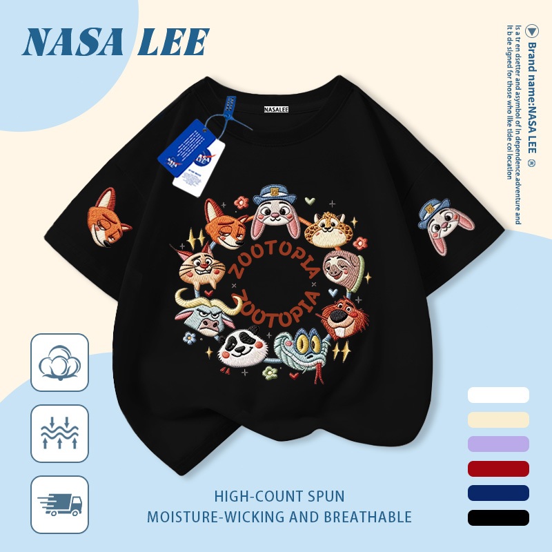 [Giao hàng trong ngày] Áo thun Cotton nguyên chất màu trắng cho trẻ em NASA In hình thành phố động vật 3-16 tuổi Bé trai bé gái tay ngắn thông thường 1