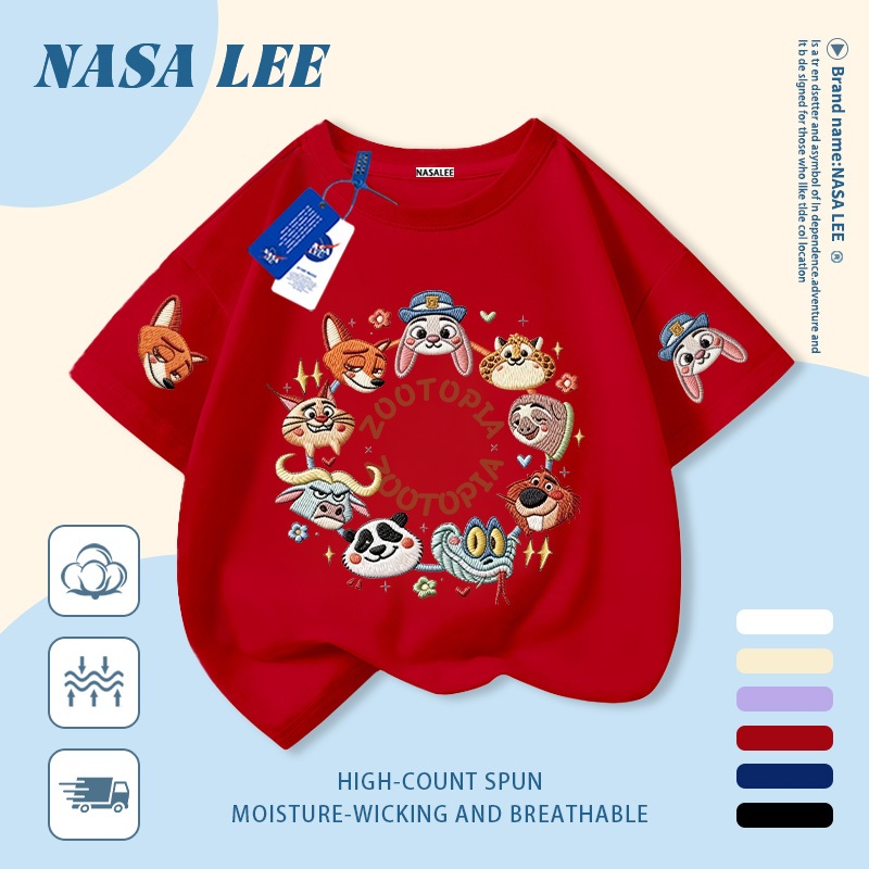 [Giao hàng trong ngày] Áo thun Cotton nguyên chất màu trắng cho trẻ em NASA In hình thành phố động vật 3-16 tuổi Bé trai bé gái tay ngắn thông thường 1