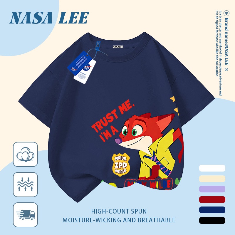 [Giao hàng trong ngày] Áo thun Cotton thoáng khí màu trắng cho trẻ em NASA In hình cáo 3-16 tuổi Bé trai bé gái tay ngắn thông thường
