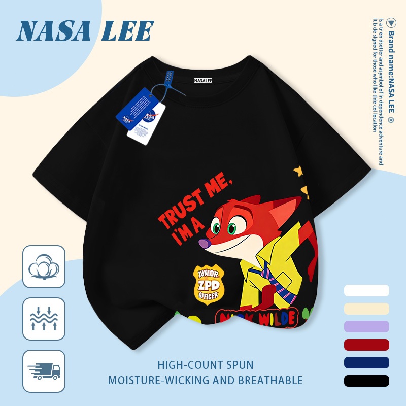 [Giao hàng trong ngày] Áo thun Cotton thoáng khí màu trắng cho trẻ em NASA In hình cáo 3-16 tuổi Bé trai bé gái tay ngắn thông thường
