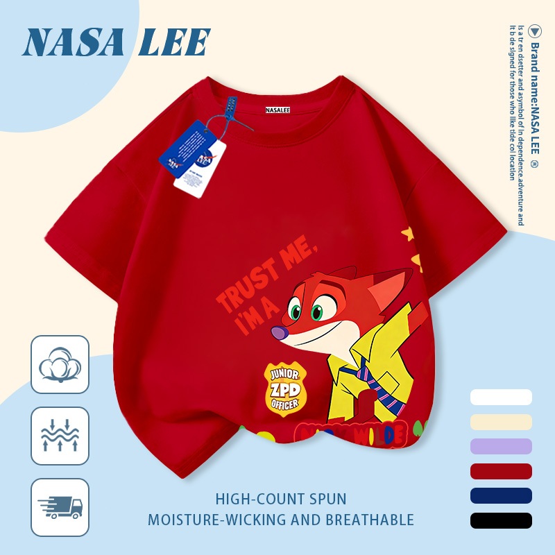 [Giao hàng trong ngày] Áo thun Cotton thoáng khí màu trắng cho trẻ em NASA In hình cáo 3-16 tuổi Bé trai bé gái tay ngắn thông thường