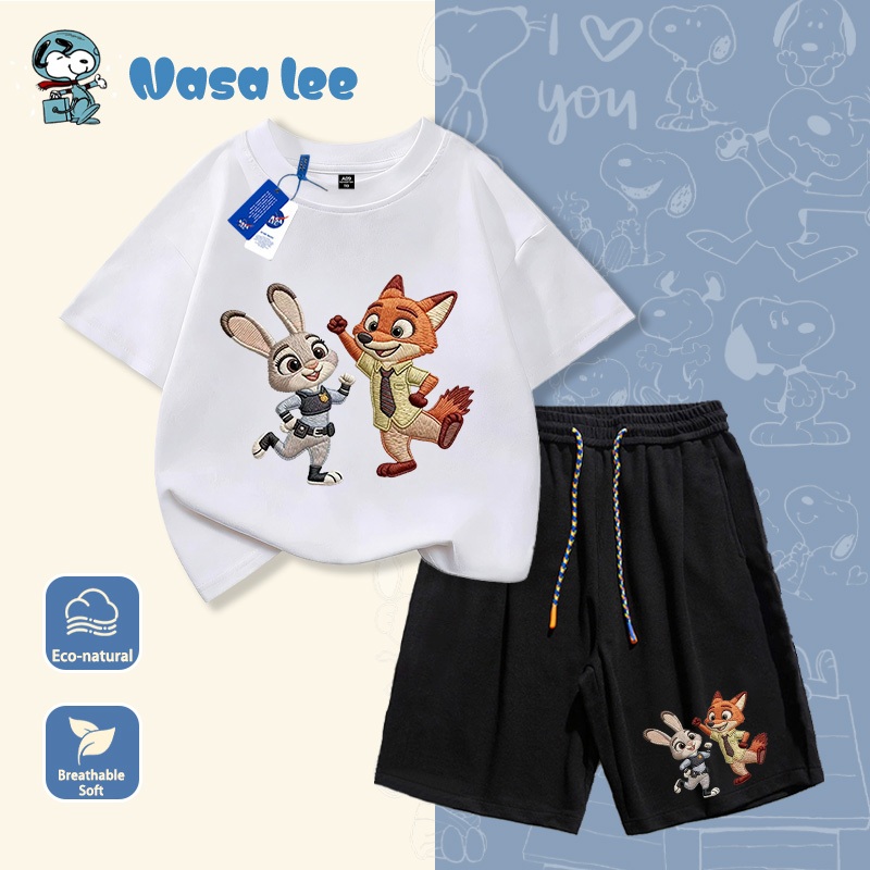 Bộ đồ mùa hè Zootopia cho bé trai 2026   (Áo thun thể thao tay ngắn kiểu mới cho bé trai và bé gái, trang phục mùa hè trẻ em)