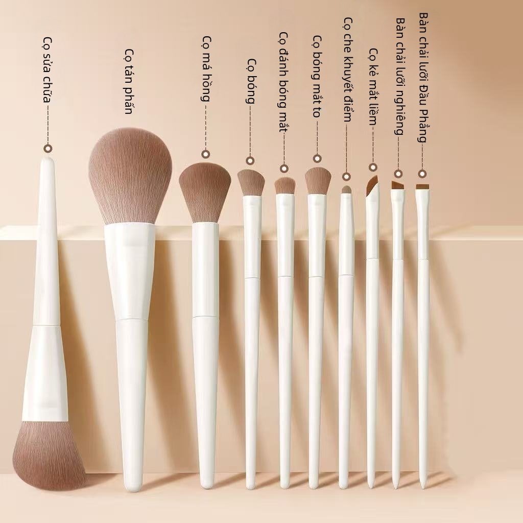 【Adel Floro】Ceramique Bộ Cọ Trang Điểm 10 Cây | Cọ mắt & mặt, Lông mềm mịn, Dễ lấy phấn, Đa năng