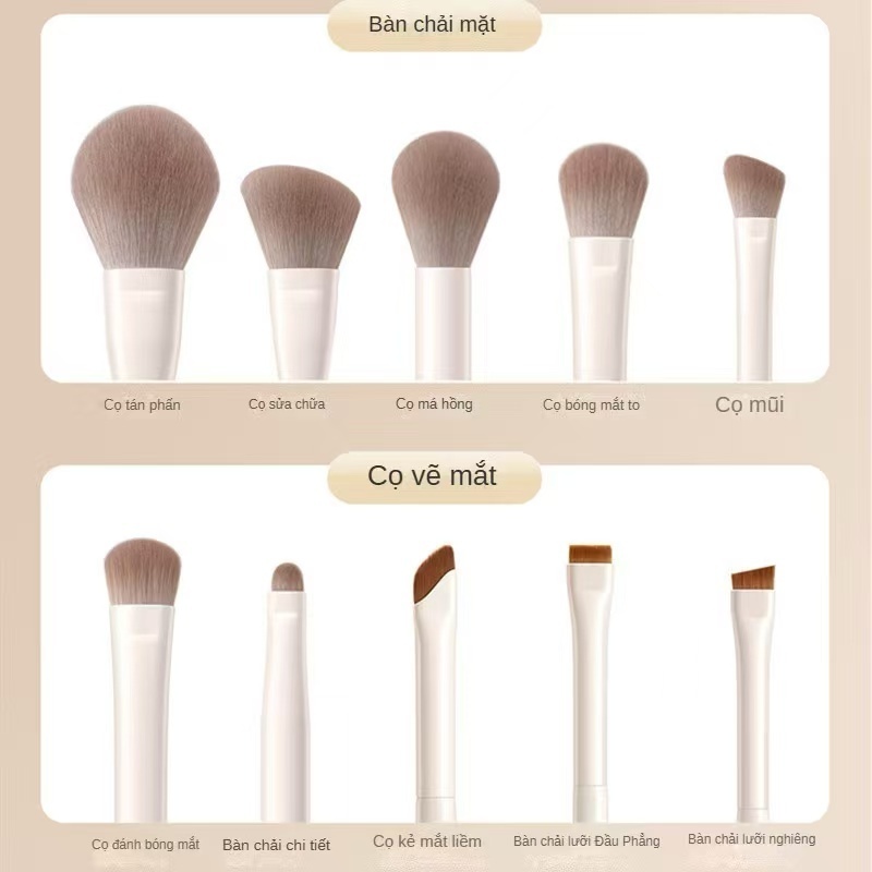 【Adel Floro】Ceramique Bộ Cọ Trang Điểm 10 Cây | Cọ mắt & mặt, Lông mềm mịn, Dễ lấy phấn, Đa năng