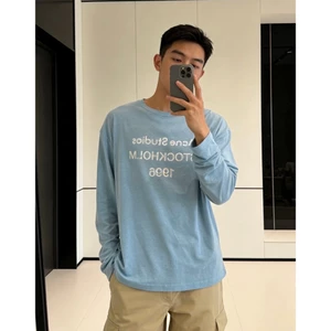 Màu sắc cổ điển mới: Misty Blue & Taro Purple Crew Neck Áo thun dài tay chống nắng Cặp đôi Áo thun phù hợp