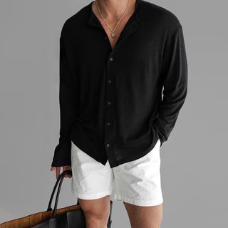 Châu Âu Mỹ Áo Sơ Mi Nam Mỏng Phong Cách Thoáng Khí Mỏng Phù Hợp Với Dài Tay Chống Nắng Cardigan Rời Thường Ngày Bảo Hộ Lao Động Ice Silk Áo Sơ Mi Trong Suốt